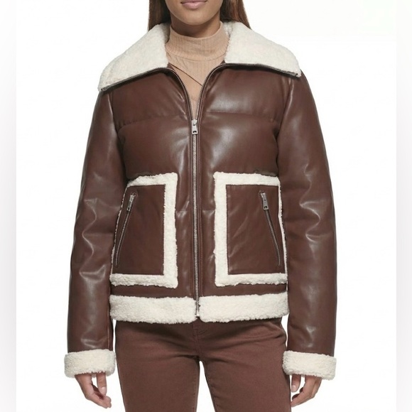 Levi's Jackets & Blazers - Levi's Women’s Brown Faux Leather Puffer Jacket Size M